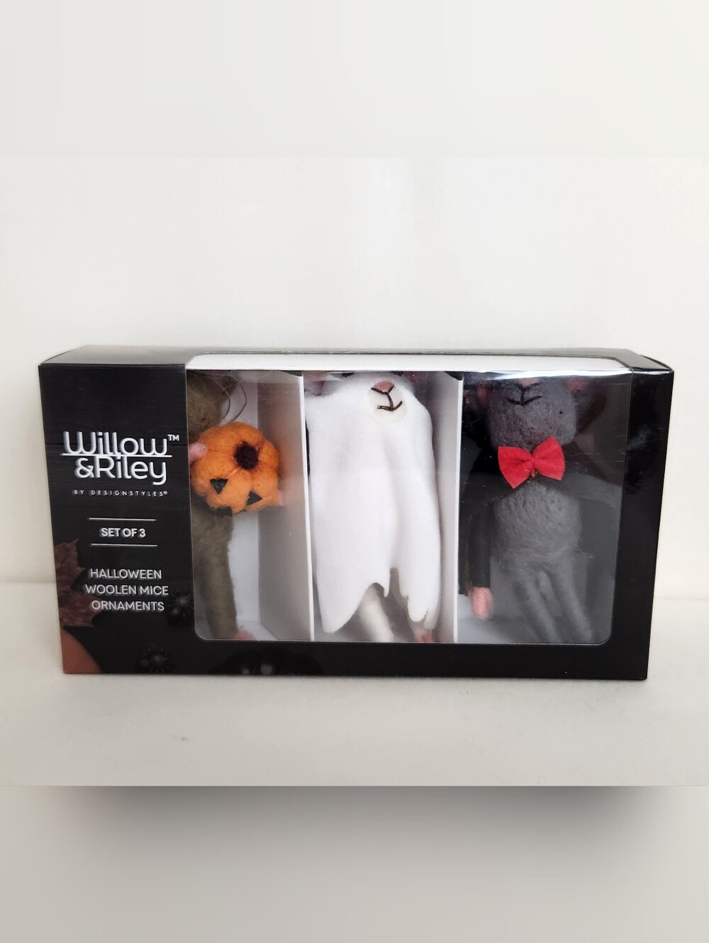 Halloween Woolen Felt Mice Ornaments - Set of Three - New in Box